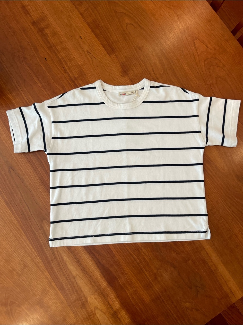 Faherty NWT XS White Navy Stripe Cotton Boxy T-Shirt Coastal Nautical